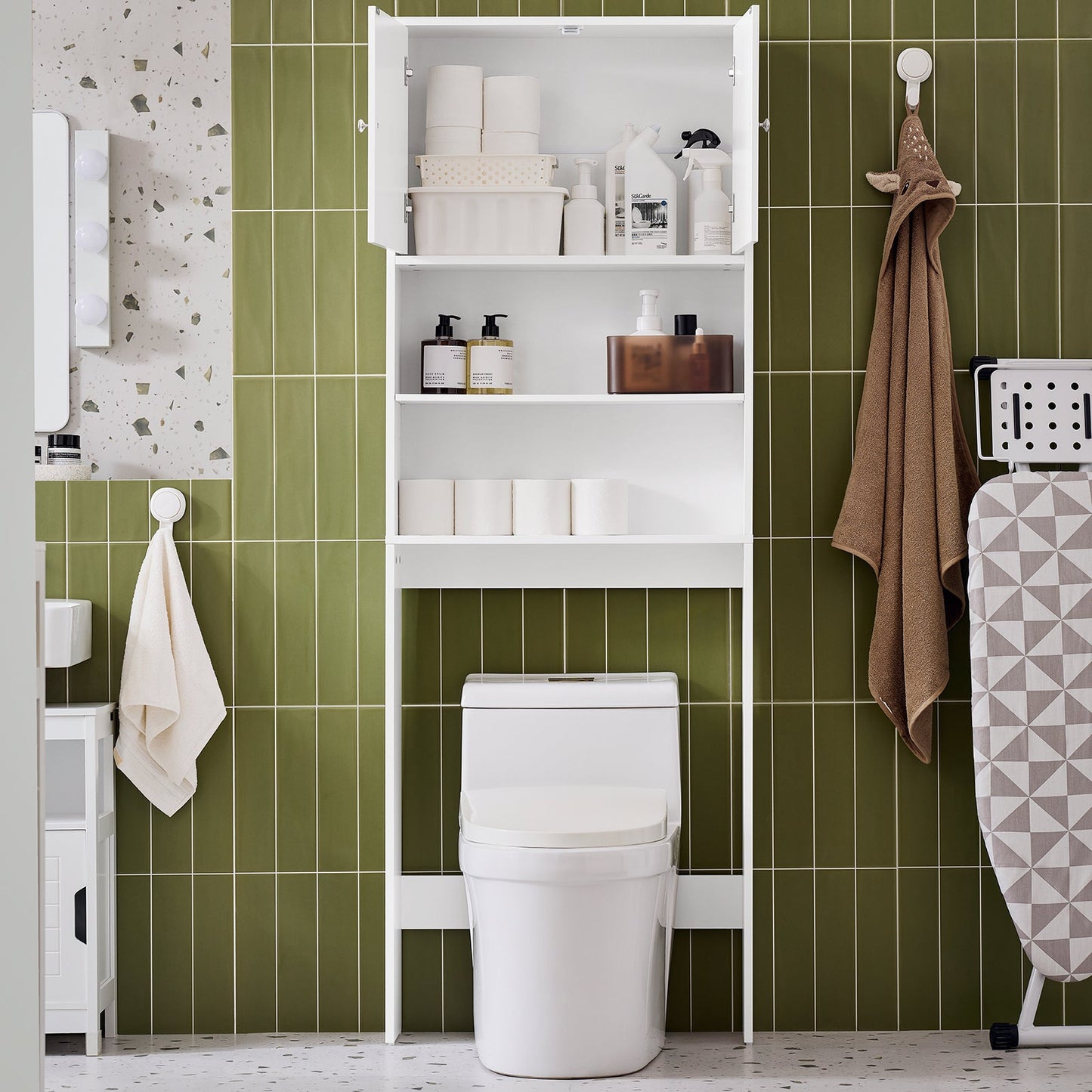 SoBuy BZR165-W Meuble pour lave-linge - Blanc - 65x20x182 cm - Armoire avec portes et étagères pour dessus de lave-linge