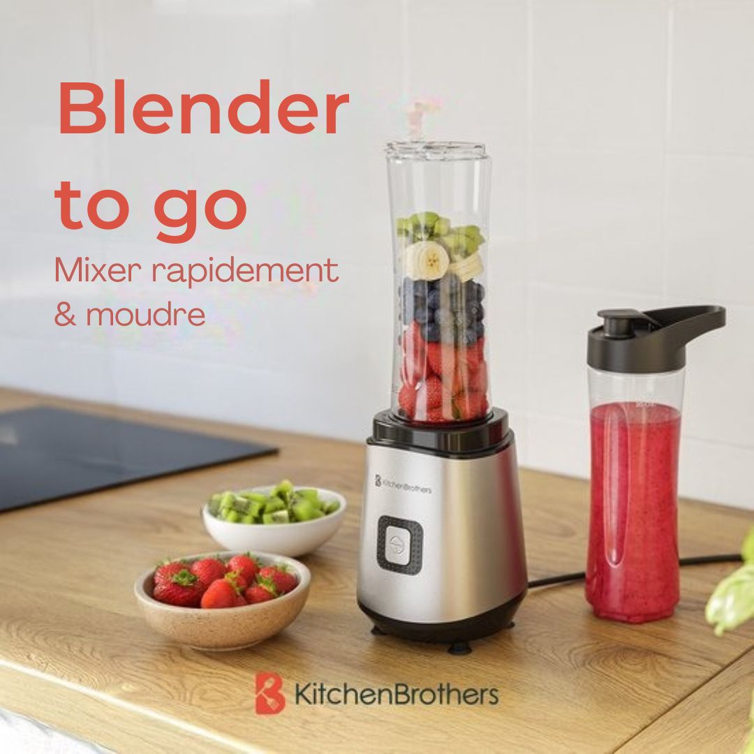 Mini Blender To-Go KitchenBrothers - Smoothies - 2 Bouteilles à emporter de 600 ml - acier inoxydable