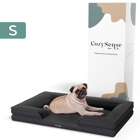 Panier orthopédique pour chien CozySense® - 60 x 42 cm - Taille S - Lit imperméable pour chien avec housse lavable - Convient comme coussin de banc - Noir