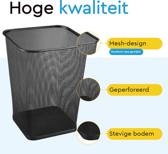 BRASQ 2x Paper Bin Square - Black - 12 Liter - Trash can - Garbage can - Waste bin - Paper basket - Metal - Set of 2