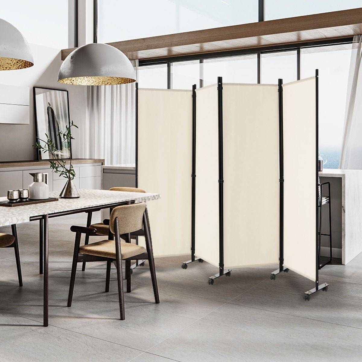 Coast cloison - 4 pièces - sur roulettes - pliable - 225 x 173 cm - blanc