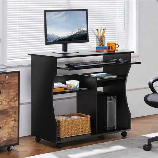 Bureau d'ordinateur Yaheetech avec tiroir pour clavier et roulettes - Noir - 80 x 48 x 76 cm