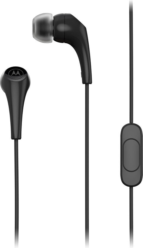Écouteurs intra-auriculaires Motorola Sound - 2-S - Noir - Isolation phonique - Port confortable et léger - Écouteurs avec fil - Microphone en ligne - Appels mains libres