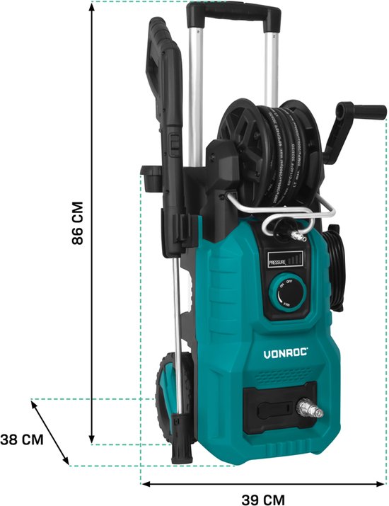 VONROC Nettoyeur haute pression V24-3 - 2400W - 180 bar - régulateur de pression - Nettoyeur de terrasse, buse à mousse et accessoires inclus
