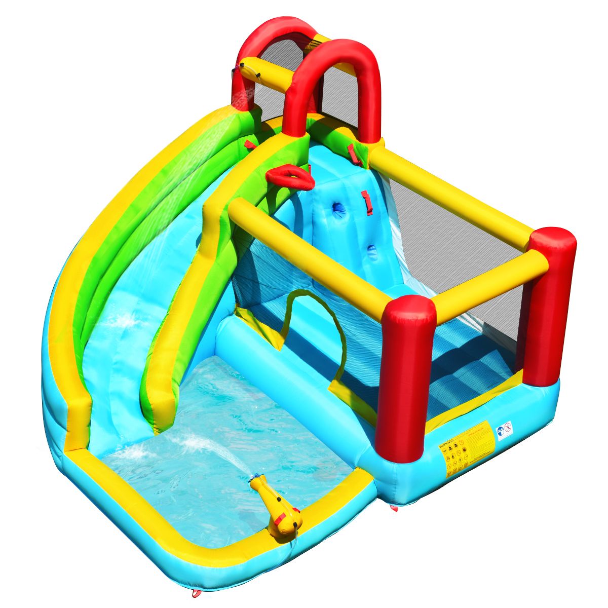 Château gonflable Coast 6-en-1 - Toboggan incurvé - Mur d'escalade et canon à eau - 320 x 305 x 213 cm