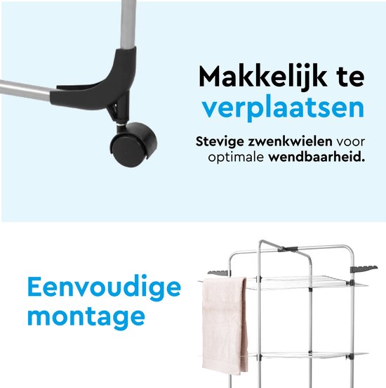 BRASQ Tour de séchage 4 couches - Longueur de séchage 40 mètres - Étagère de séchage avec roulettes et supports - Étagère à linge - Tour de séchage 68x68x169 cm - Blanc