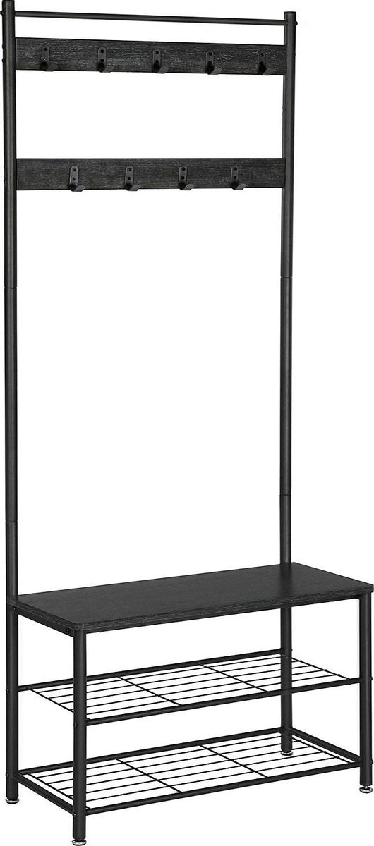 O'DADDY® porte-manteau vertical - porte-manteau avec porte-chaussures - 9 crochets 2 couches porte-chaussures 6 paires - porte-manteau - 70 x 32 x 175 cm - porte-manteau noir / gris foncé