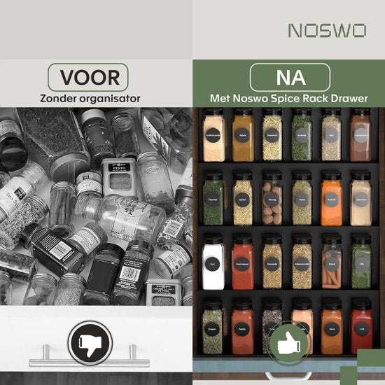 Tiroir à épices - Noswo – 4 niveaux – Pour 28 pots à épices – Acier inoxydable – Organisateur d’épices – Rangement pour tiroir de cuisine