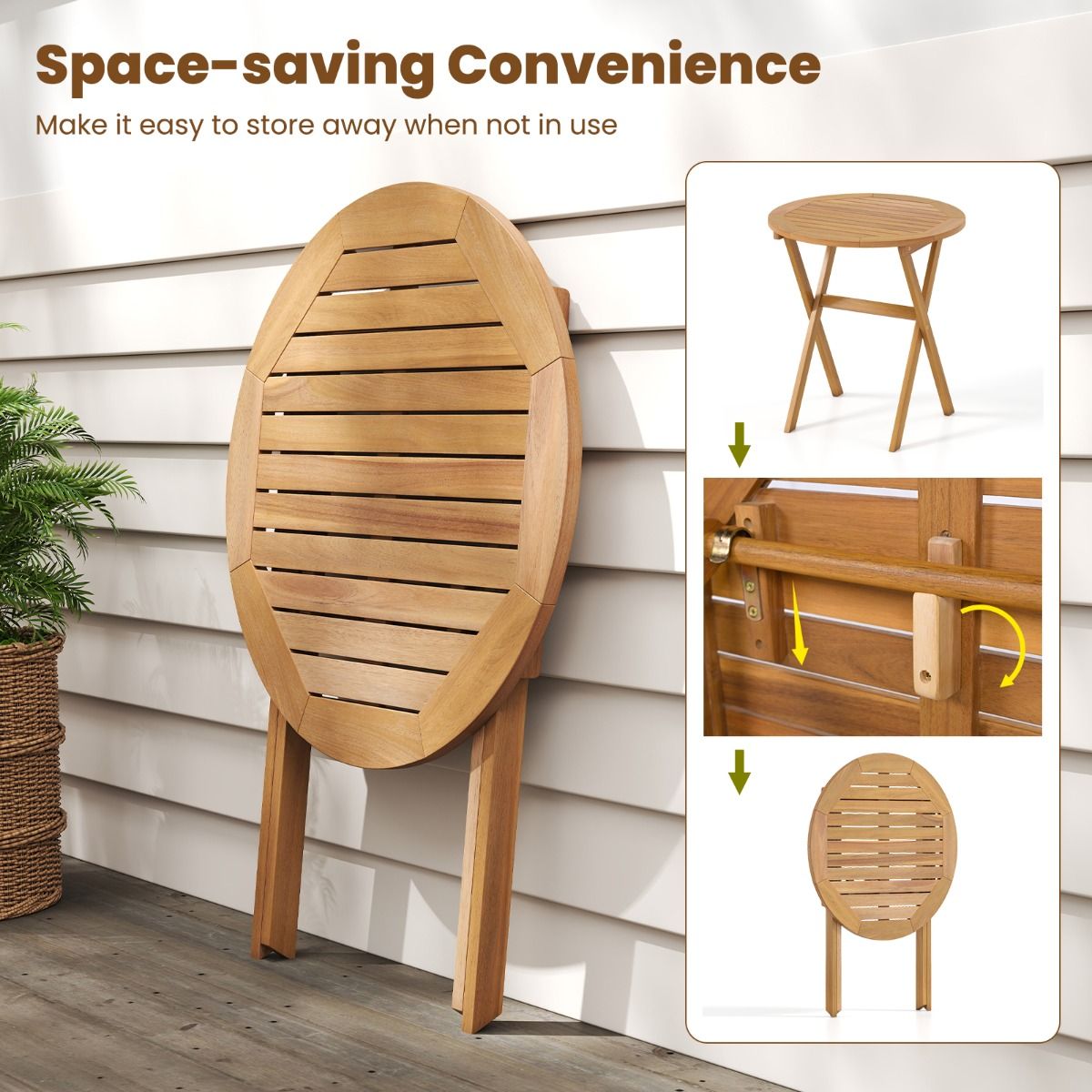 Table de jardin ronde Coast - pliable - bois d'acacia - 67 cm - naturel