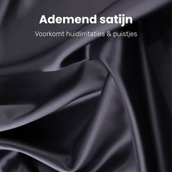 Ensemble de taies d'oreiller en satin - 50x70 - bonnet et masque de sommeil inclus - Noir - Satin - Soie - Beauté - Soie - Douce - Satin - Soie de noix