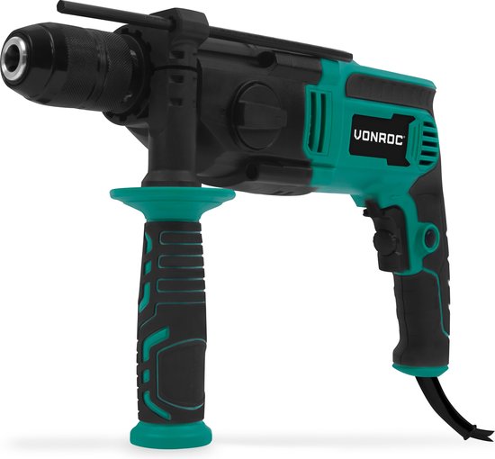 VONROC PRO Perceuse à percussion 1100W - Ø13mm - 2 vitesses - mandrin métallique à serrage rapide - câble caoutchouc 3m - Butée de profondeur et poignée additionnelle incluses