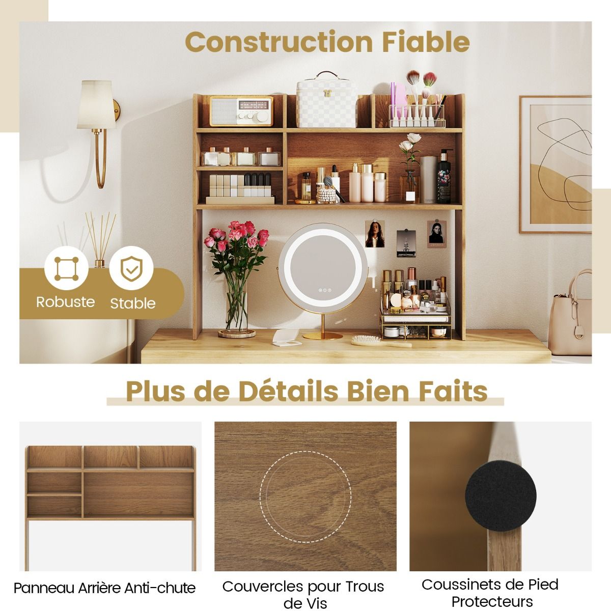 coast - Meuble de rangement pour bureau - 94 × 24 × 85 cm - Nature - Organisateur de bureau avec 6 étagères et espace pour moniteur