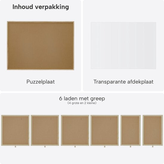 Plateau de puzzle pour 1 000 pièces avec 6 tiroirs – Tapis de puzzle avec système de rangement – Plateau de puzzle en bois – Table de puzzle avec plaque de protection – BREND BR-2216