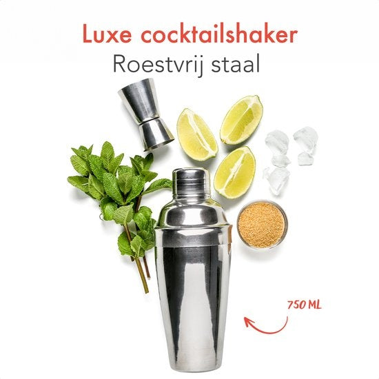 KitchenBrothers Set de cocktails avec shaker - 24 pièces - Set complet - Emballage cadeau - Noir/Acrylique