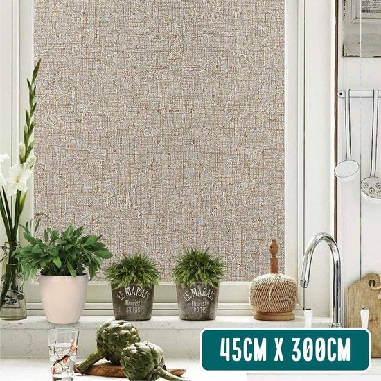 Homewell Film pour fenêtre HR++ 45x300 - Isolation et protection solaire - Anti-glace - Statique - Aspect lin Café