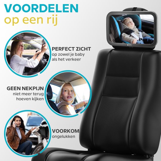 Miroir de voiture Happy Goods Baby XL - Rétroviseur - 35x19 cm - Ajustable à 360° - Miroir de voiture pour bébé - Miroir de sécurité - Miroir de siège arrière pour bébé