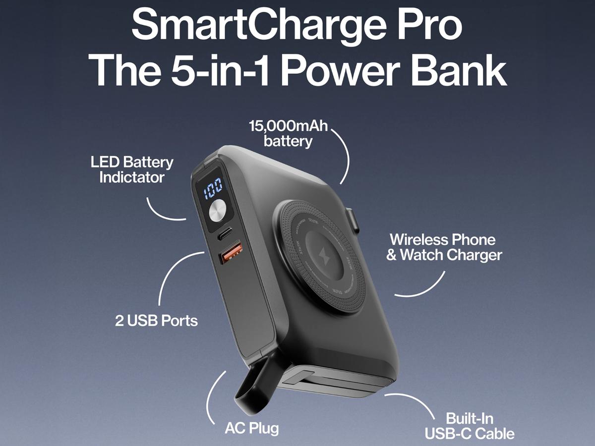 Batterie externe iBOOD SmartCharge Pro - 15 000 mAh - 60 W - Noir
