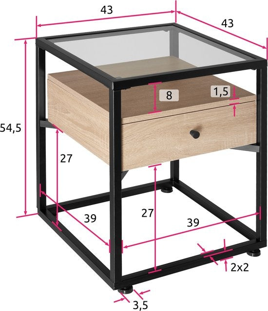 tectake - table de chevet Preston - table de chevet 43x45x54,5cm - brun clair industriel - 404681