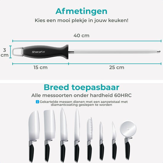 SharpFix Barre d'affûtage pour couteaux Classic - 60 HRC Aiguisoir pour couteaux - Aiguisoir pour couteaux - Aiguisoir pour piercing - Noir