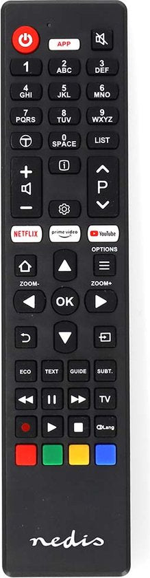 Télécommande de remplacement Nedis - Compatible avec : TCL/Thomson - Préprogrammée - 1 appareil - Bouton Amazon Prime / Netflix / YouTube - Infrarouge - Noir