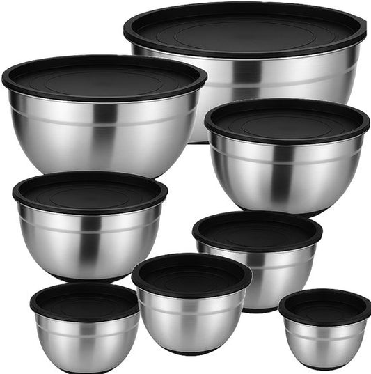 Saladiers avec couvercle – Saladiers en acier inoxydable – Lot de 8 pièces – Empilables – Acier inoxydable – 0,5 L à 7 L