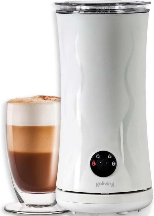 Goliving Mousseur à lait électrique 4 en 1 pour faire mousser et chauffer Revêtement antiadhésif 240 ml Blanc