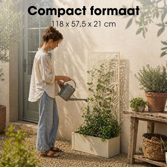 Mica Decorations Sapri Support pour plantes - Jardinière avec treillis pour plantes grimpantes - Support pour plantes autonome ou à fixer au mur - 57,5 x 21 x 118 cm - Blanc cassé