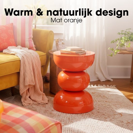 Mica Decorations Luna Table - Table d'appoint au design rond et ajouré en fer robuste - Table basse minimaliste d'intérieur - Table de chevet pour petits espaces - H46 x Ø32 cm - Orange