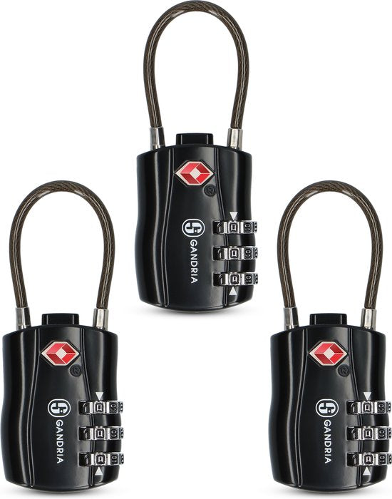 Cadenas de voyage Gandria - serrure TSA - serrure de voyage 3 pièces - serrure à 3 chiffres - serrure de valise à 3 chiffres - acier allié au zinc