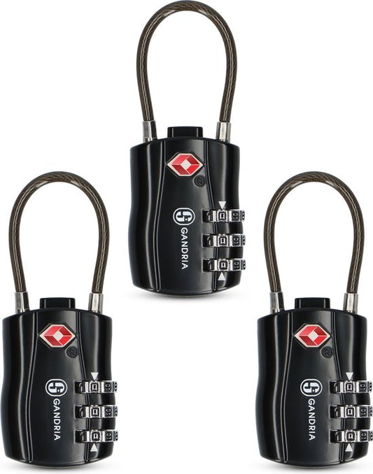 Cadenas de voyage Gandria - serrure TSA - serrure de voyage 3 pièces - serrure à 3 chiffres - serrure de valise à 3 chiffres - acier allié au zinc