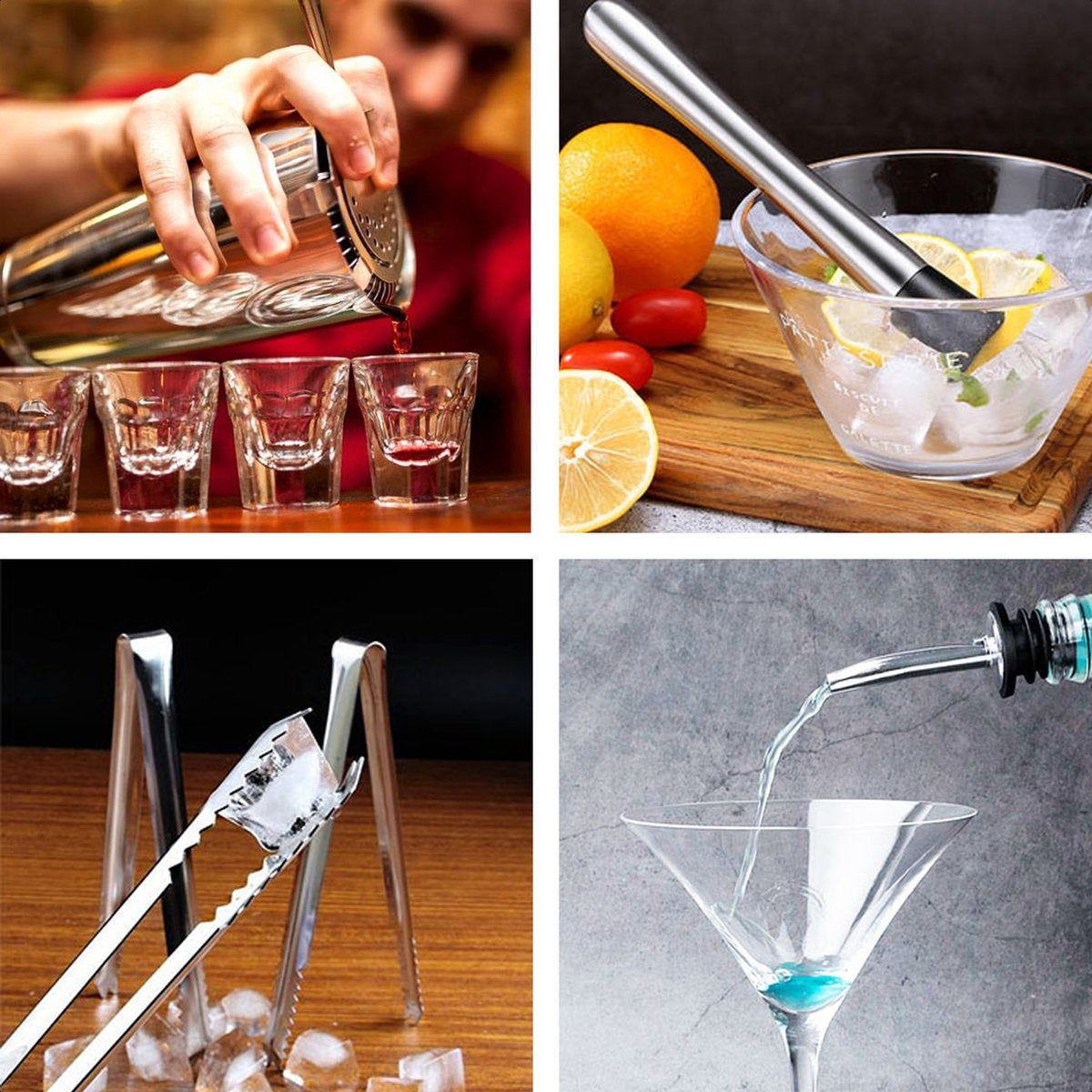 KitchenBrothers Cocktail Set with Cocktail Shaker - 13 Pieces - Complete Set - Gift Box - stainless steel