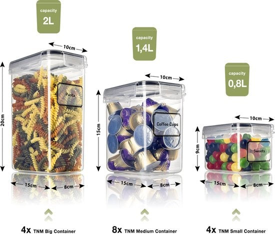 TNM Bocaux de stockage - 16 pièces - hermétique - sans BPA