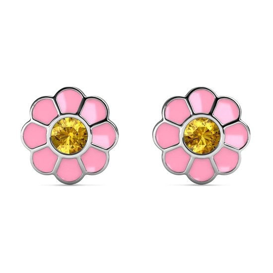 Yolora Kids Boucles d'oreilles fleurs roses - cristaux Kalpa Camaka - plaqué or blanc 18K - Enfant - Boucles d'oreilles filles couleur argent - Bijoux enfants - Boîte cadeau de luxe - Boîte cadeau - Emballage cadeau - Magnifique emballage cadeau