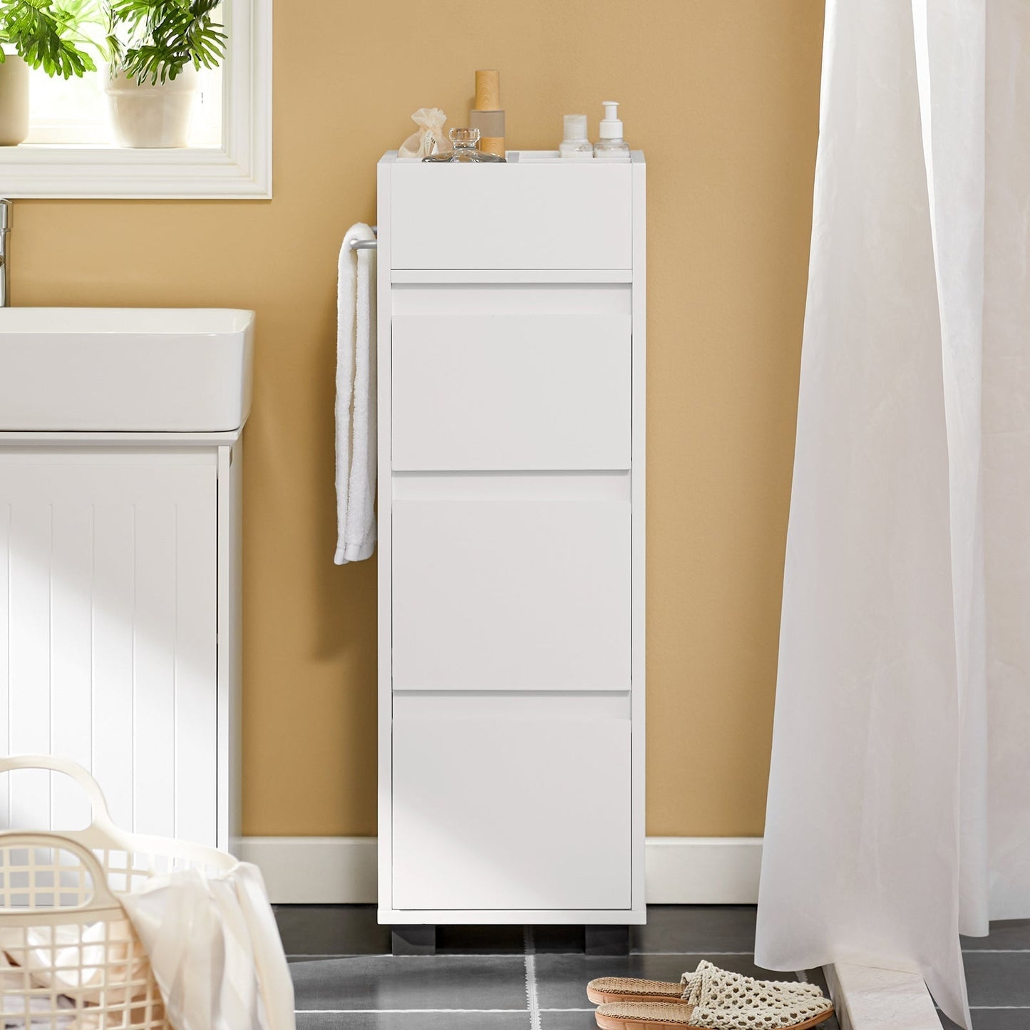 SoBuy Armoire de toilette - 3 Tiroirs - 4 Compartiments - Blanc