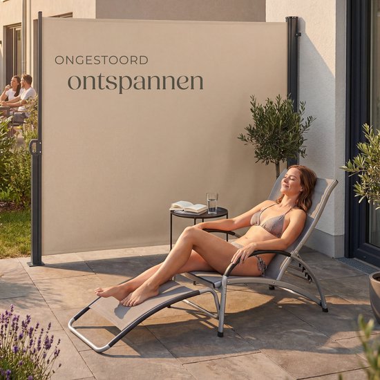tectake® Pare-vent télescopique avec mécanisme d'enroulement - 300 x 180 cm - Auvent latéral avec armature en aluminium - Pare-soleil - Pare-vue de jardin - Pare-vue de balcon beige - Pare-vue opaque - Toile de store