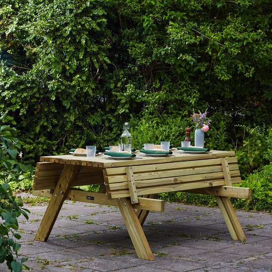 Table de pique-nique en bois AXI Julie, modèle classique, 177 x 154 cm - Naturel