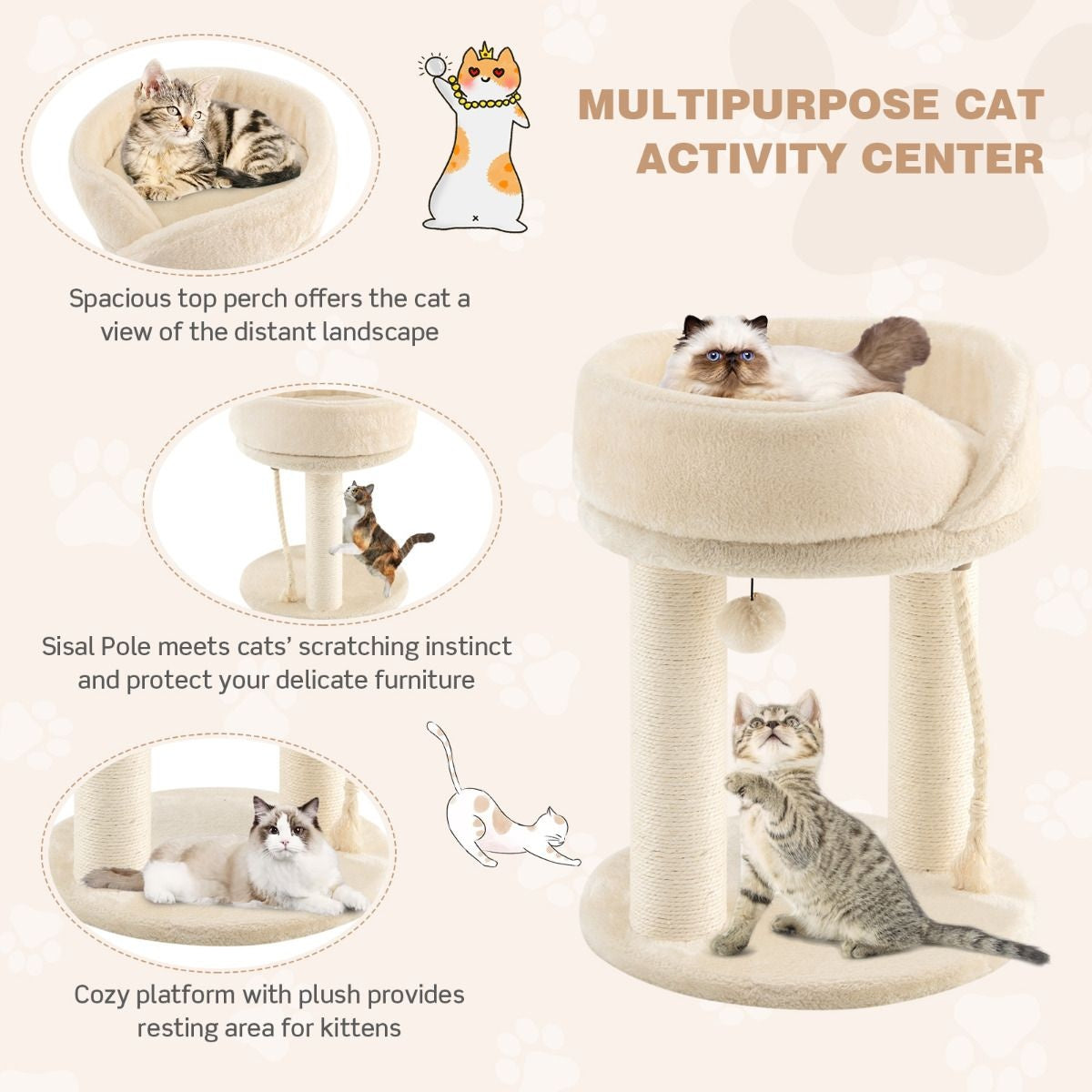 Arbre à chat Coast Cat Tree griffoir pour chat avec chaise douce tour sistal pour chat beige