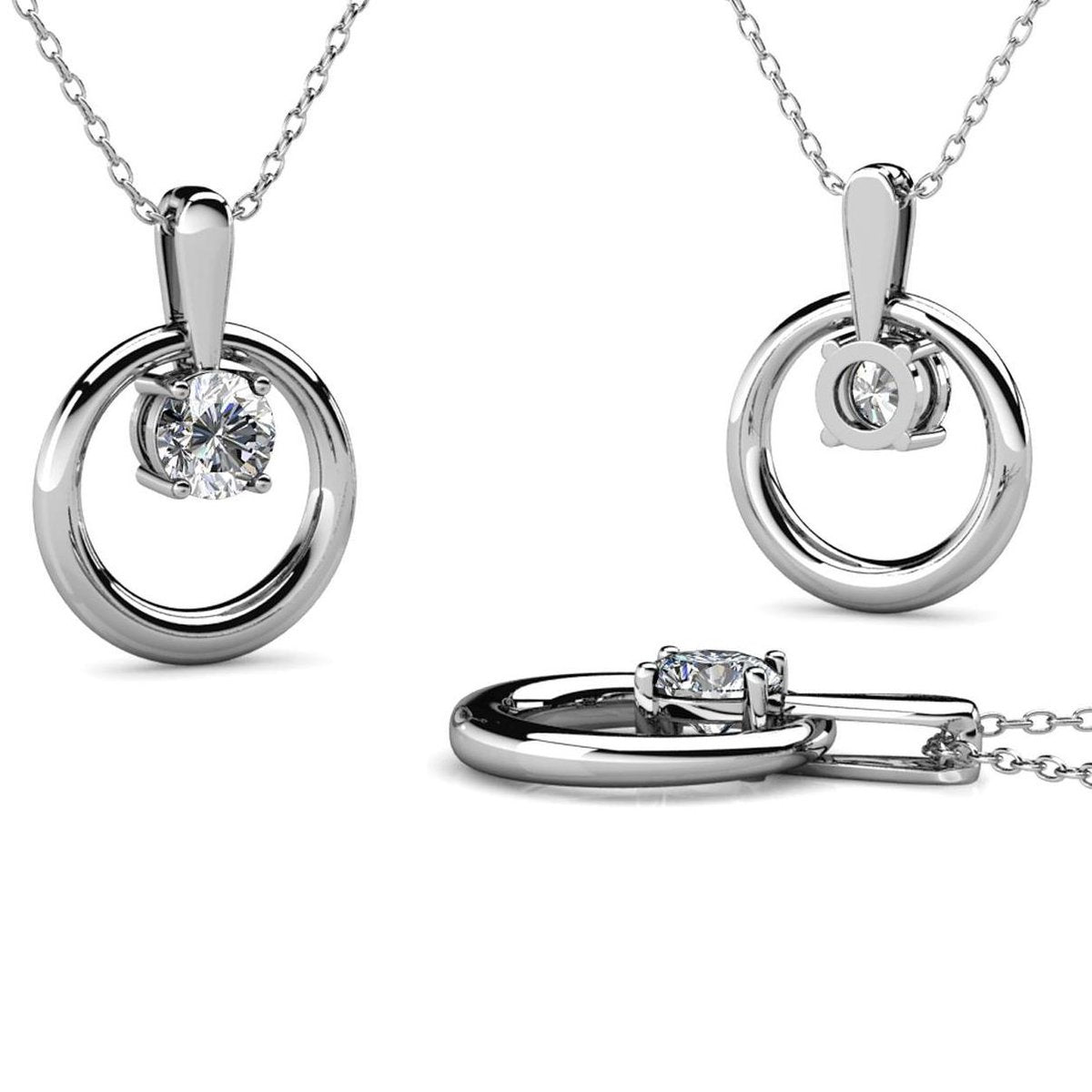 Yolora Collier Femme avec Pendentif Rond - Cristal Kalpa Camaka - Argent - Plaqué Or Blanc 18K - Collier Femme Argent - Bijoux - Collier - Boîte Cadeau de Luxe - Boîte Cadeau - Boîte Cadeau Exclusive - Bel Emballage Cadeau