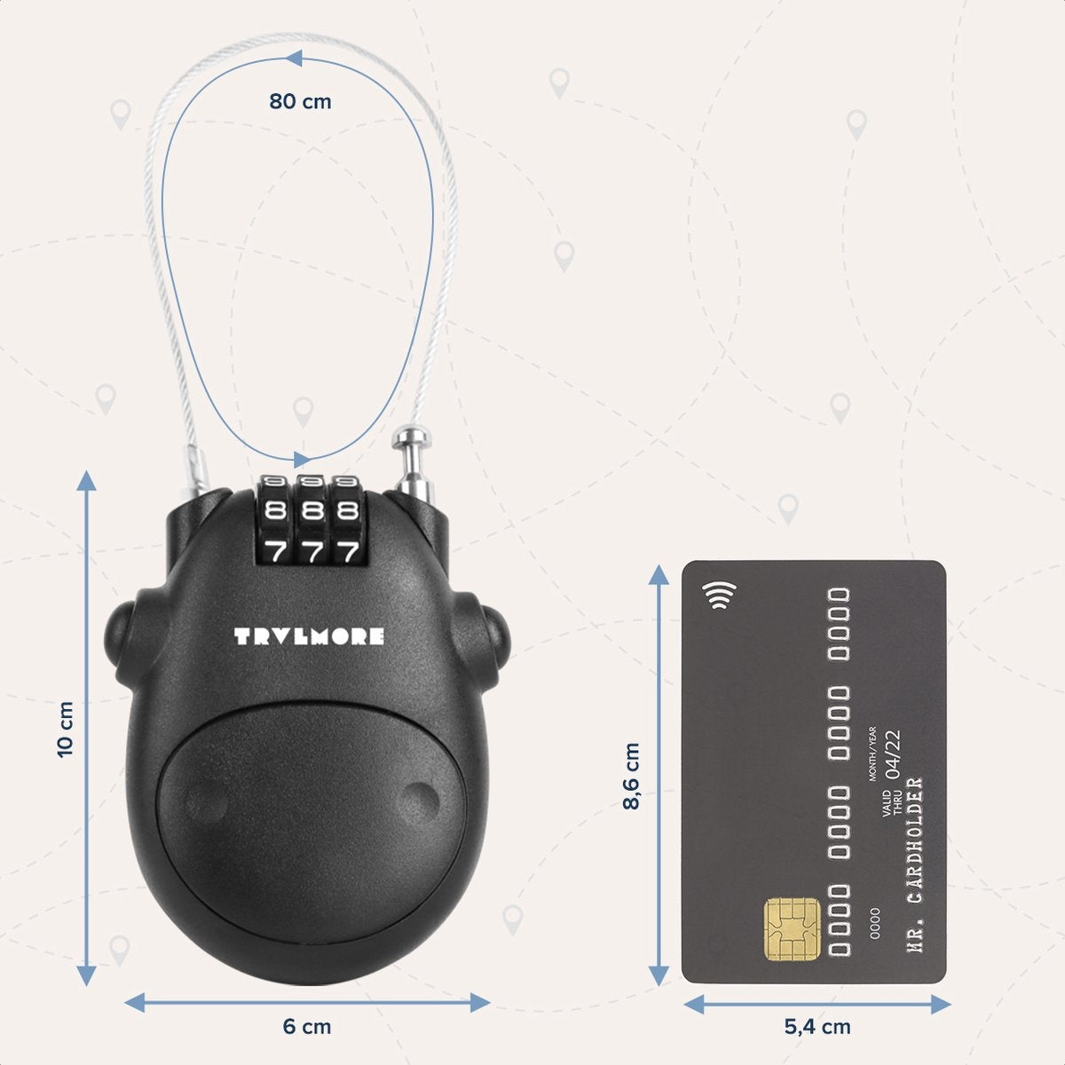 TRVLMORE Cadenas pour snowboard - Cadenas pour ski - Cadenas à chiffres - Acier