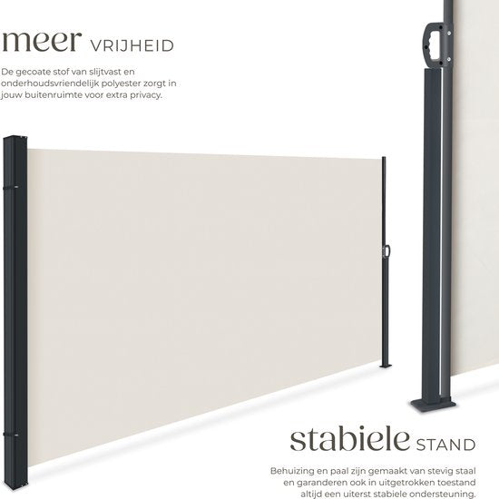 tectake® Pare-vent télescopique avec mécanisme d'enroulement - 300 x 180 cm - Auvent latéral avec armature en aluminium - Pare-soleil - Pare-vue de jardin - Pare-vue de balcon beige - Pare-vue opaque - Toile de store