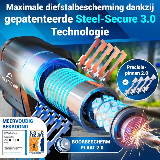 Nextcover Cadenas pliant 100cm FoldOne Pro | Cadenas pour vélo avec trois clés | Cadenas pour vélo avec support | Cadenas pour vélos, vélos électriques, scooters électriques | SteelSecure Technology 3.0