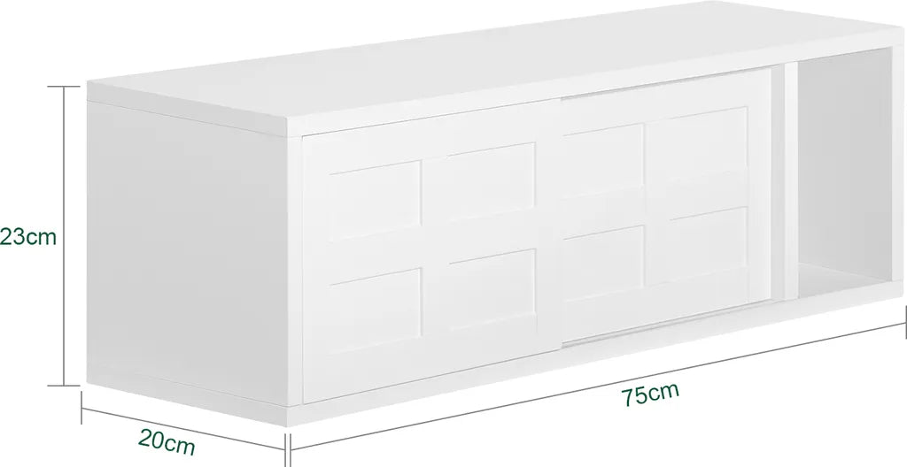 SoBuy Wall Cabinet - Armoire murale - Avec portes coulissantes et compartiment - Armoire de couloir - Support mural - Blanc - MDF - 20 x 75 x 23 cm