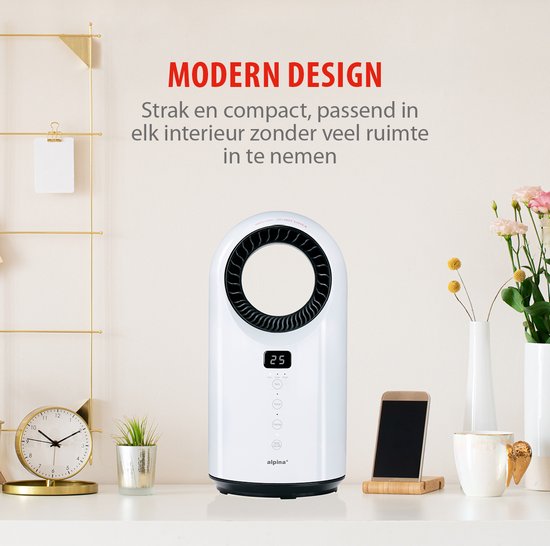 alpina Radiateur électrique et ventilateur 1500W - Radiateur céramique avec minuterie et télécommande - Radiateur oscillant avec fonction de refroidissement et de chauffage - 18 x 18 x 37cm