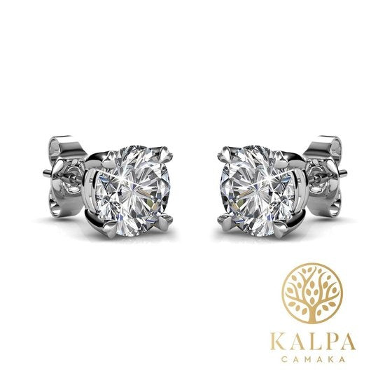 Yolora Boucles d'oreilles pour femmes - Cristaux ronds Kalpa Camaka - Argent - Plaqué or blanc 18K - Boucles d'oreilles pour femmes Argent - Boucles d'oreilles - Bijoux - Boîte cadeau de luxe - Boîte cadeau - Bel emballage cadeau - Cadeau de fête des mère