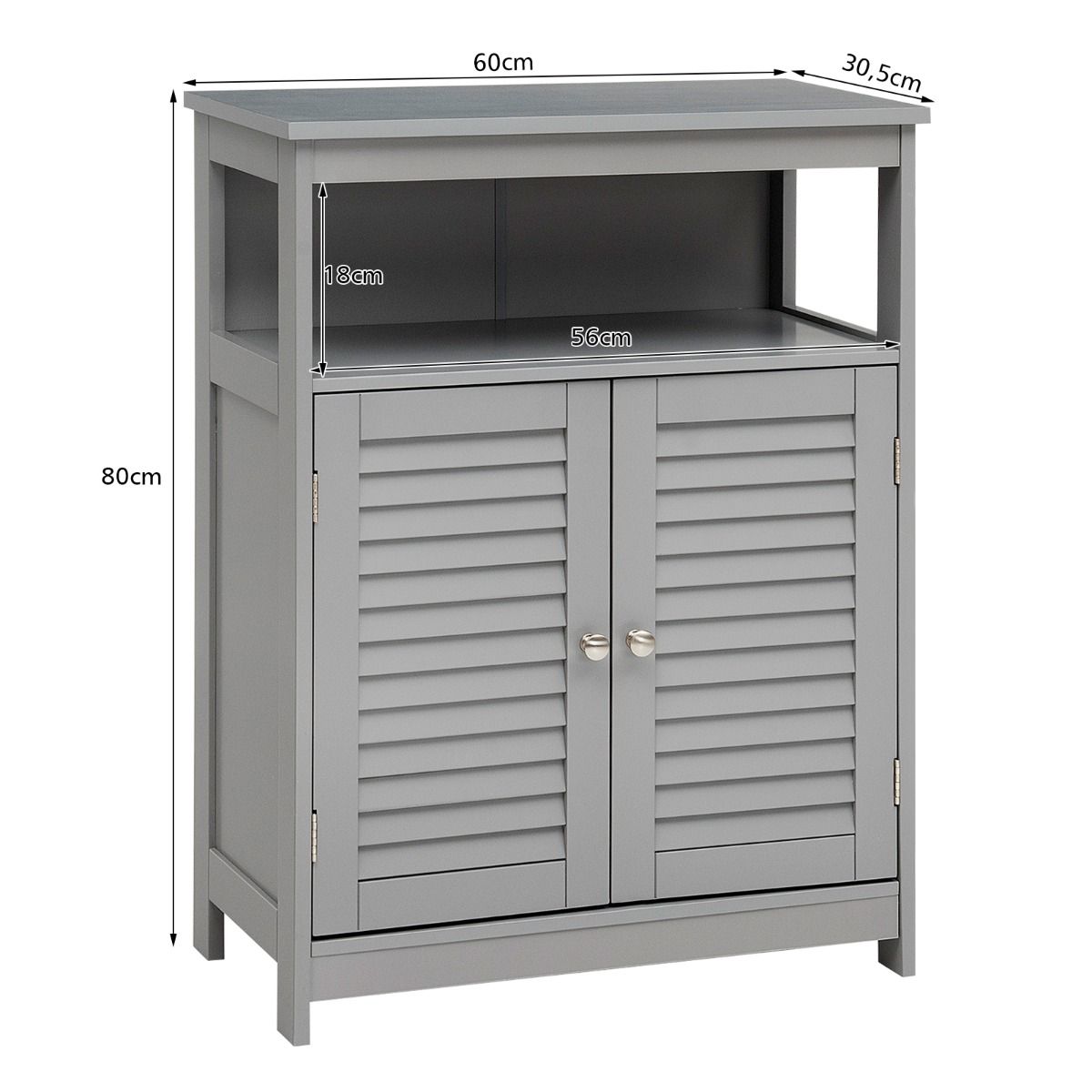 Meuble de salle de bain Coast - Double porte - Etagère ouverte - 60 x 30,5 x 80 cm - Gris