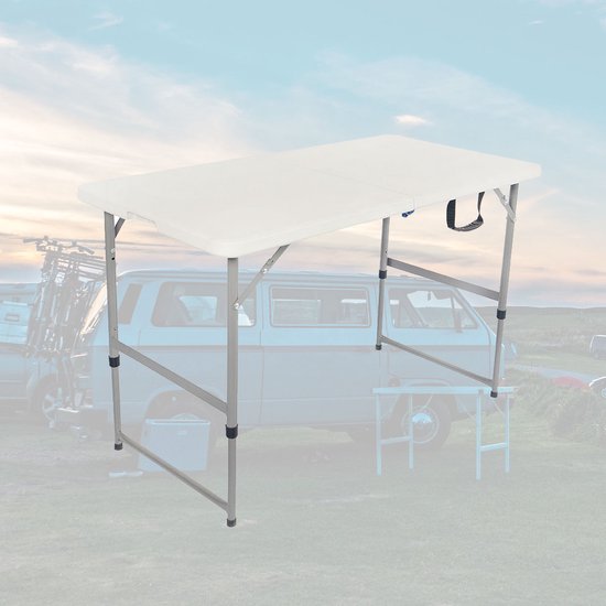 BRASQ Table pliante blanche - 120x60x74cm - Table de camping - Table pliante - Pliable - Résistante aux intempéries