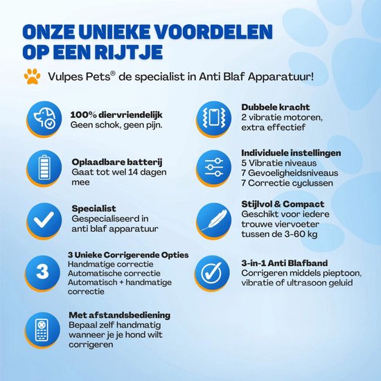 Vulpes Goods® Pets - Collier anti-aboiement Max avec télécommande - Collier d'éducation 3-en-1 sans choc - Anti-aboiement pour petits et grands chiens - manuel & automatique - Rechargeable - Vibration, Audio & Ultrasons