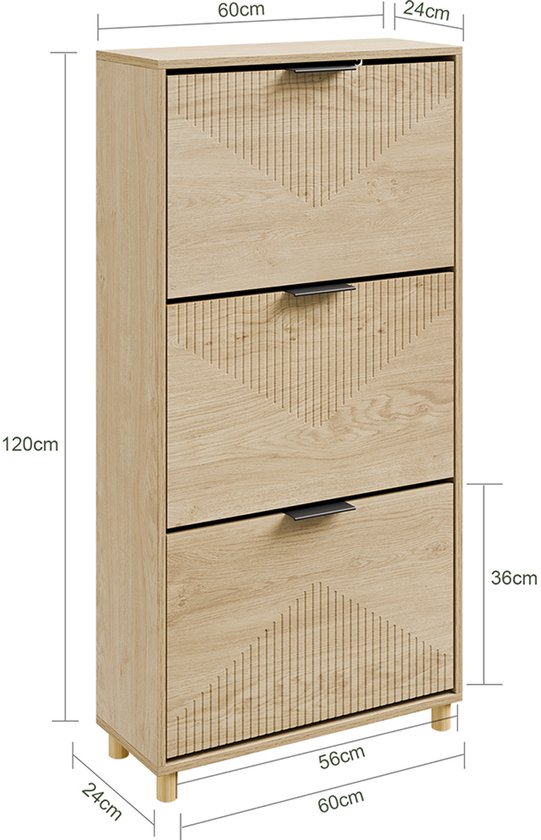 SoBuy Meuble à chaussures - Meuble à tiroirs - Design étroit - 3 tiroirs - 120x24x60 cm | FSR213-N