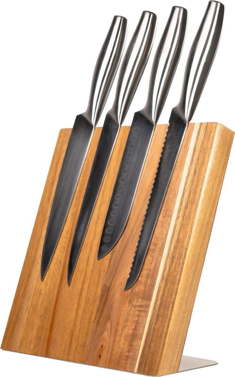 Groot Houten Messenblok Magnetisch Coninx Quin XL 27.5x27.5CM | Messenmagneet zonder messen | Messenhouder | Antislip - RVS-Acacia hout.