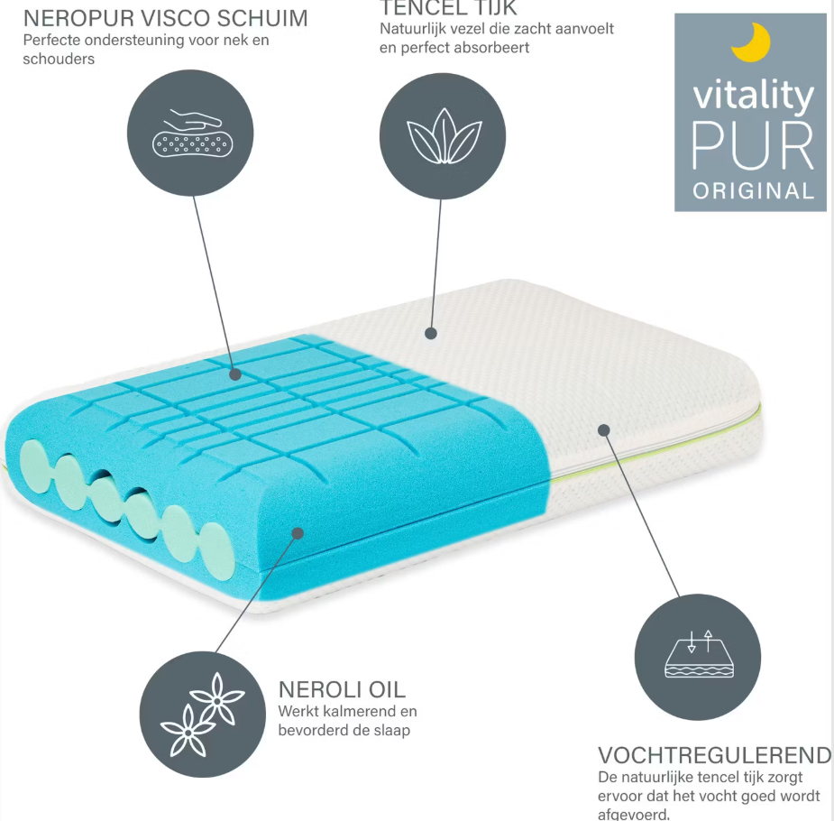 Vitality Pur Oreiller Hypnos - Ferme - 40 x 60 cm - Visco Foam - Enveloppe Tencel